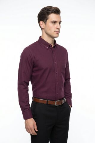 Erkek Klasik Tek Cepli Uzun Kol Gömlek 4072 BGL-ST05497 BORDO - L