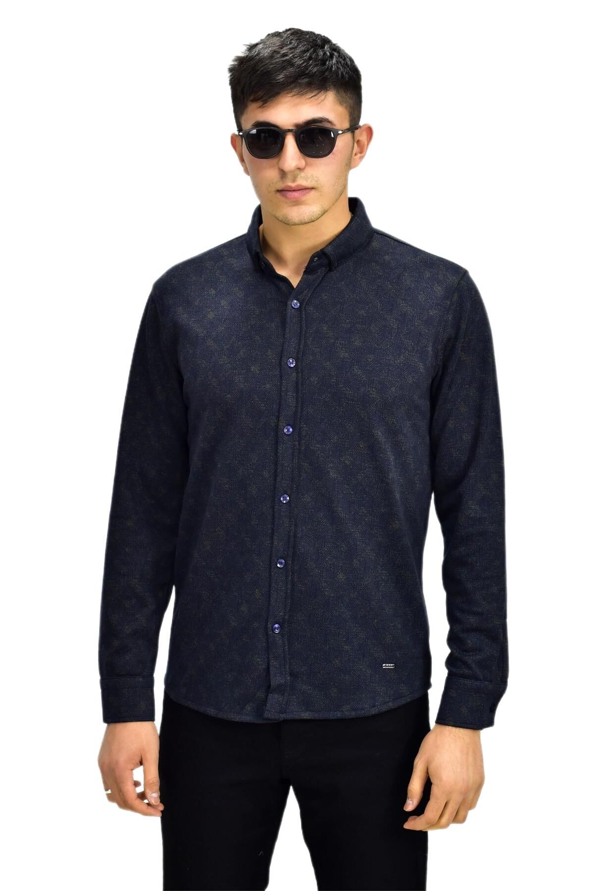 Erkek Spor Jakarlı Uzun Kol Gömlek R6520 BGL-ST03204 HAKİ - 2XL