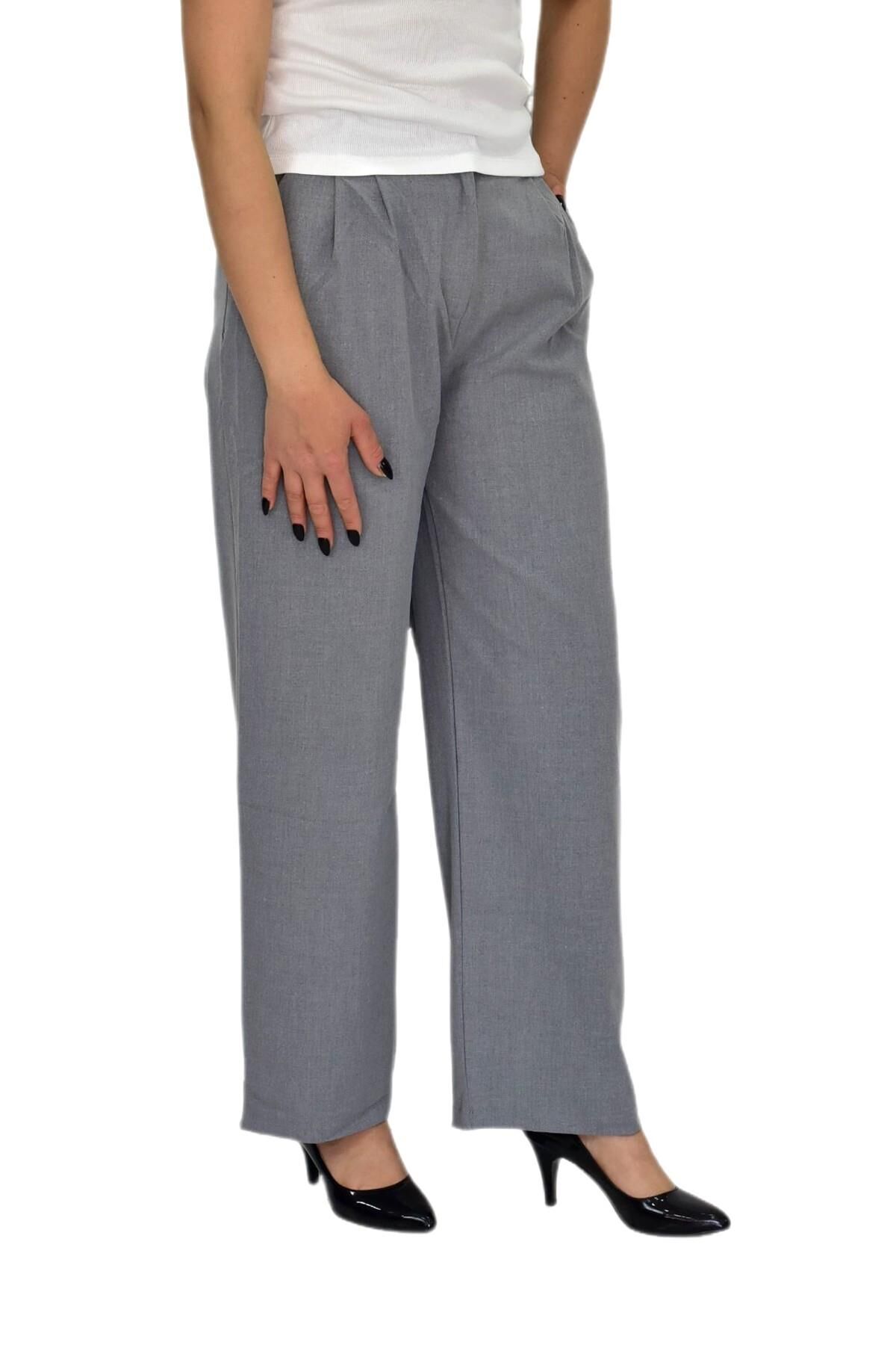 Kadın Pileli Bol Pantolon BGL-ST04352 A.GRİ - M