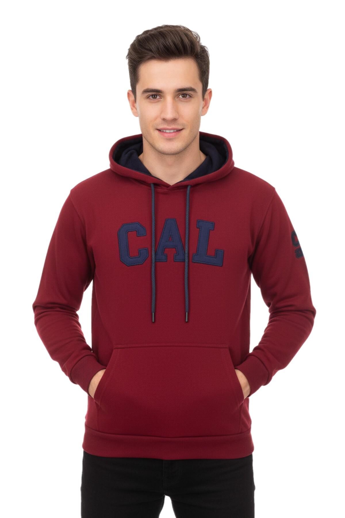 Erkek Bordo Kapüşonlu Sweatshirt Cal BGL-ST02286 BORDO - S
