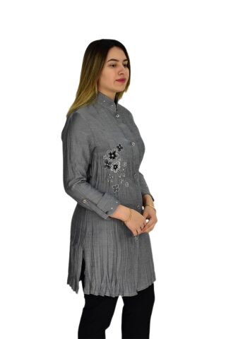 Kadın Nakışlı Hakim Yaka Tunik JNS-3004 SİYAH - 40