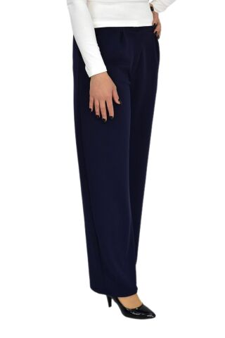 Kadın Pileli Bol Pantolon BGL-ST04352 LACİVERT - S