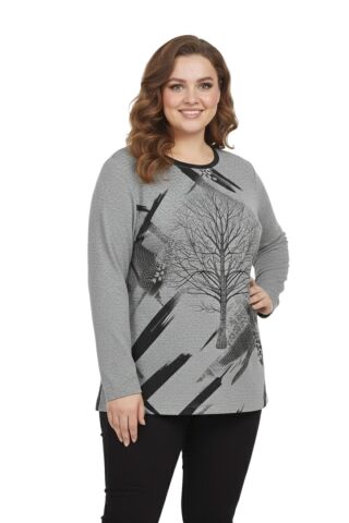 Kadın Yumoş Taşlı Baskılı Bluz BGL-ST05167 GRİ - XL