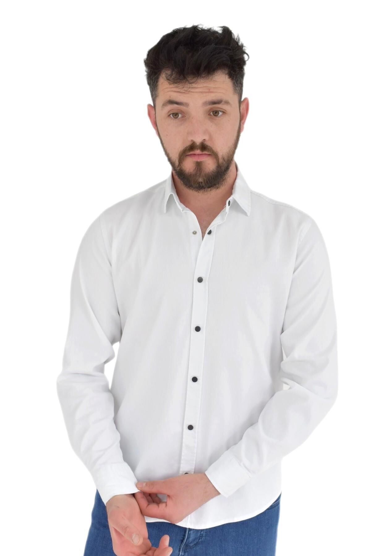Erkek Spor Gömlek Silim Fit 9959 BGL-ST02719 BEYAZ - 2XL