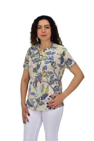 Kadın Kısa Kol Baskılı Cepli Bluz BGL-ST04699 TAŞ - 3XL