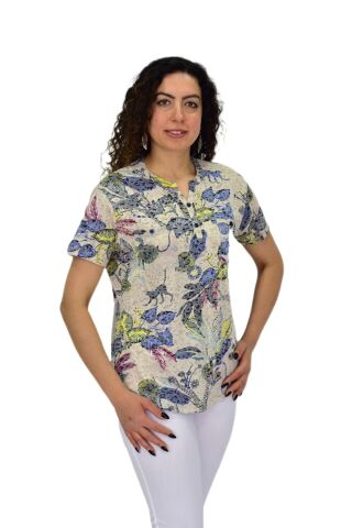 Kadın Kısa Kol Baskılı Cepli Bluz BGL-ST04699 TAŞ - 3XL