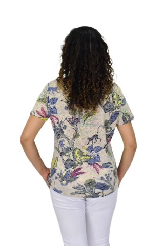 Kadın Kısa Kol Baskılı Cepli Bluz BGL-ST04699 TAŞ - 3XL
