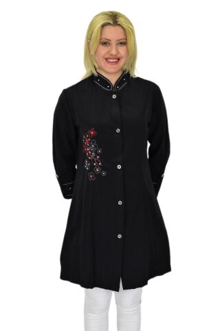 Kadın Nakışlı Hakim Yaka Tunik JNS-3004 SİYAH - 40