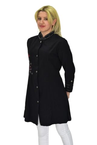 Kadın Nakışlı Hakim Yaka Tunik JNS-3004 SİYAH - 40