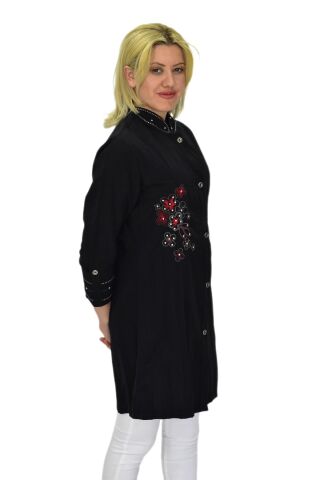 Kadın Nakışlı Hakim Yaka Tunik JNS-3004 SİYAH - 40