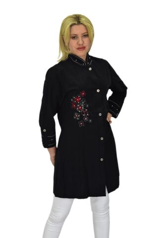 Kadın Nakışlı Hakim Yaka Tunik JNS-3004 SİYAH - 40