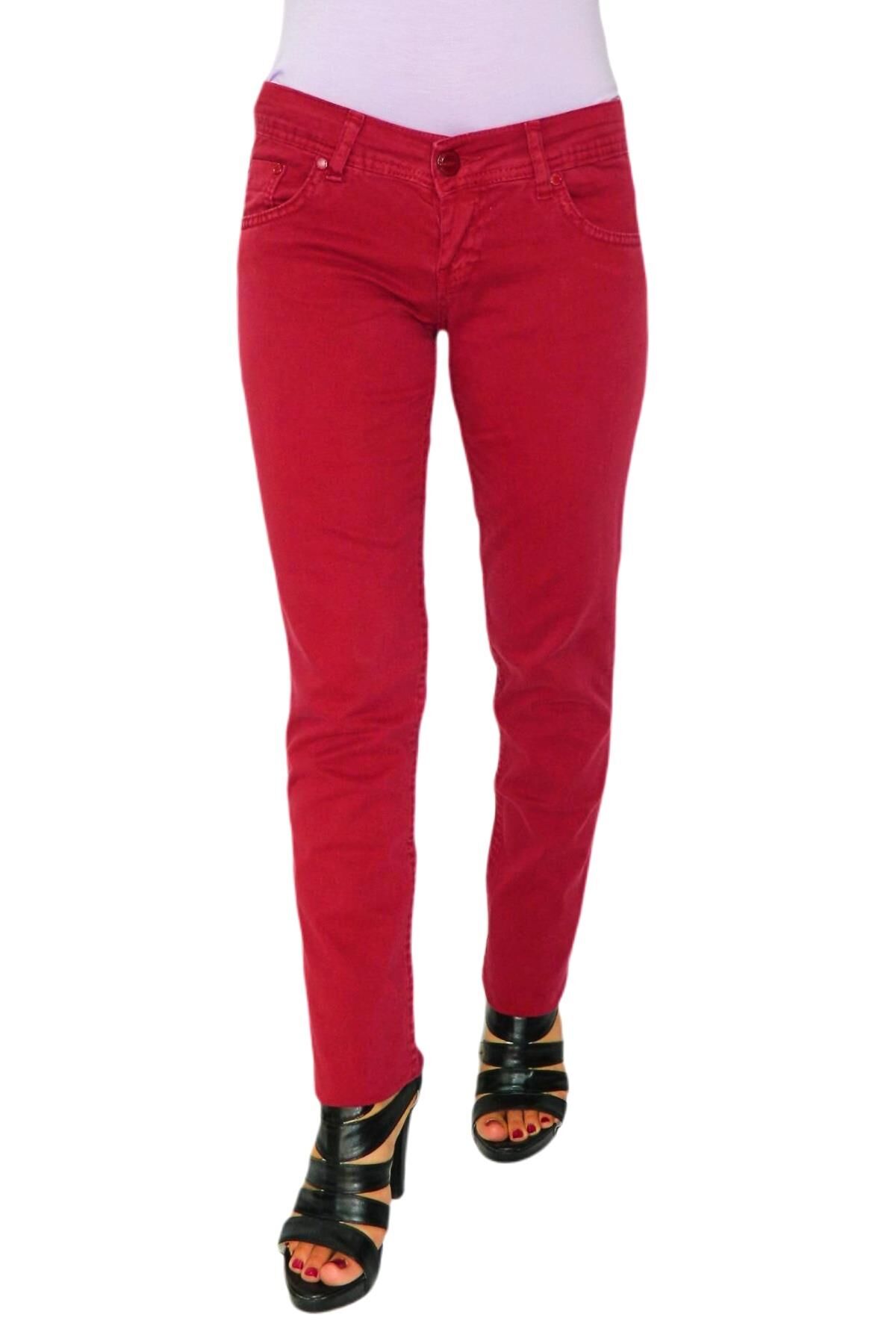 Kadın Düşük Bel Kanvas Pantolon 342639 BORDO - 30/32