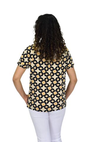 Kadın Kısa Kol Baskılı Bluz BGL-ST04700 BEJ - XL
