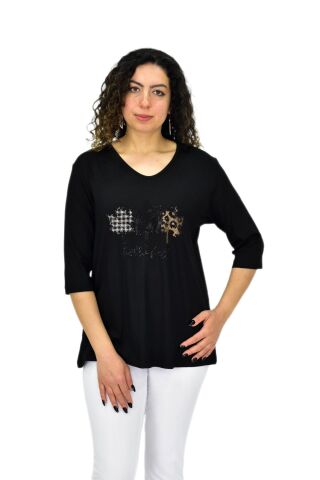 Kadın Kısa Kol Taşlı Bluz BGL-ST04711