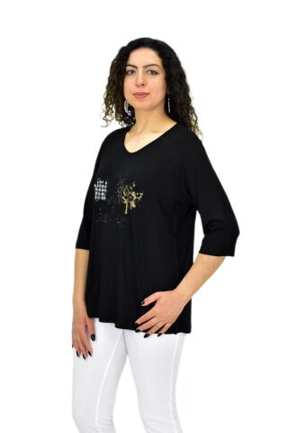 Kadın Kısa Kol Taşlı Bluz BGL-ST04711
