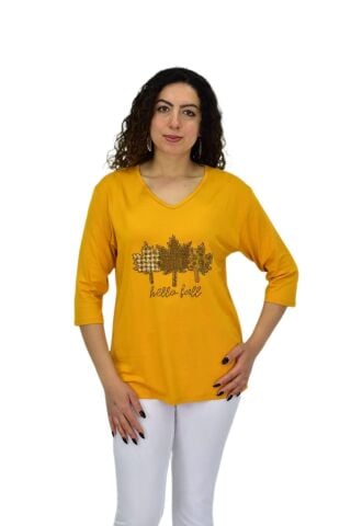 Kadın Kısa Kol Taşlı Bluz BGL-ST04711