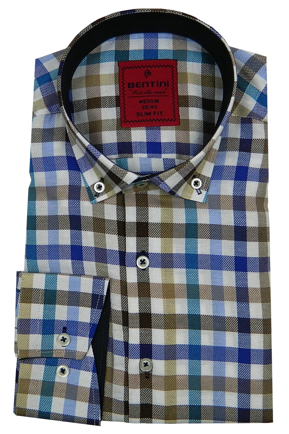 Erkek Slim Fit Ekose Gömlek Bgl-st00089 BEJ - M