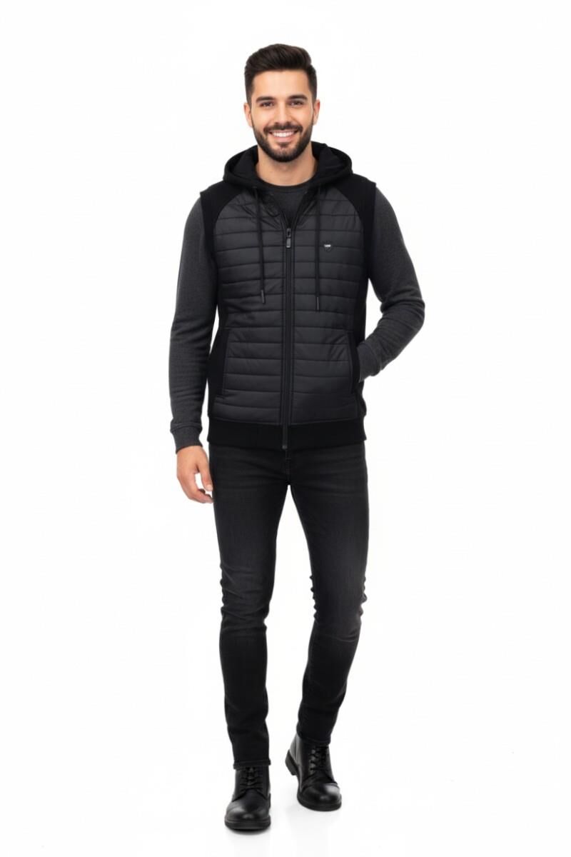 Erkek Kapitone Modelli 3 İplik Kapüşonlu Yelek BGL-ST04866 SİYAH - 2XL