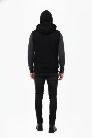 Erkek Kapitone Modelli 3 İplik Kapüşonlu Yelek BGL-ST04866 SİYAH - 2XL
