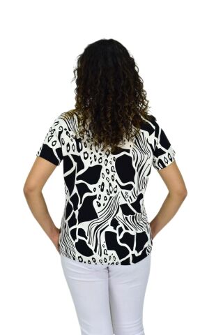 Kadın Kısa Kol Baskılı Bluz BGL-ST04701 SİYAH - XL
