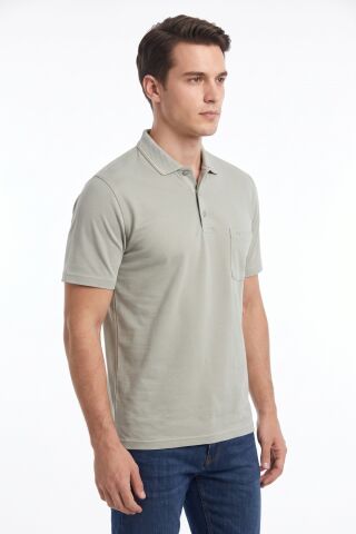 Erkek Büyük Beden Polo Yaka Kısa Kollu Cepli Tişört 5305 BGL-ST05538 GRİ - 4XL