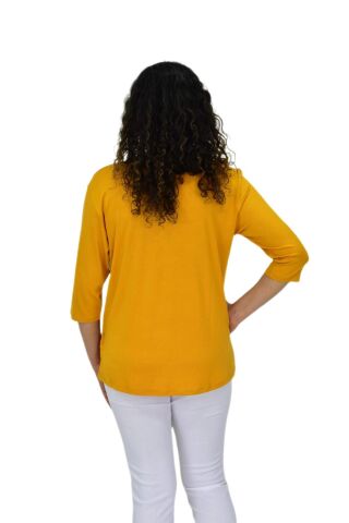 Kadın Kısa Kol Taşlı Bluz BGL-ST04711 HARDAL - 2XL