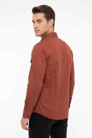 Erkek Spor Likralı Çift Cep Kapaklı Gömlek BGL-ST05467 KİREMİT - 3XL