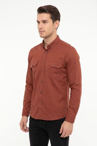 Erkek Spor Likralı Çift Cep Kapaklı Gömlek BGL-ST05467 KİREMİT - 4XL