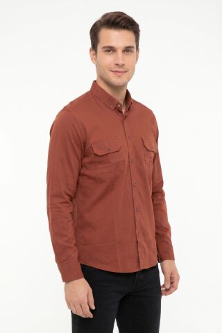 Erkek Spor Likralı Çift Cep Kapaklı Gömlek BGL-ST05467 KİREMİT - 4XL