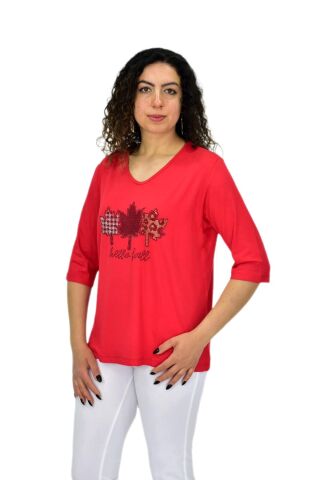 Kadın Kısa Kol Taşlı Bluz BGL-ST04711 KIRMIZI - L