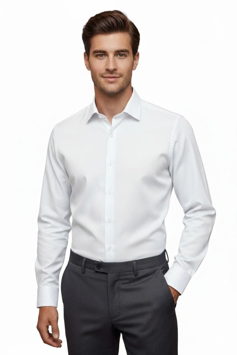 Erkek Silim Fit Uzun Kol Gömlek BGL-ST04867 BEYAZ - L