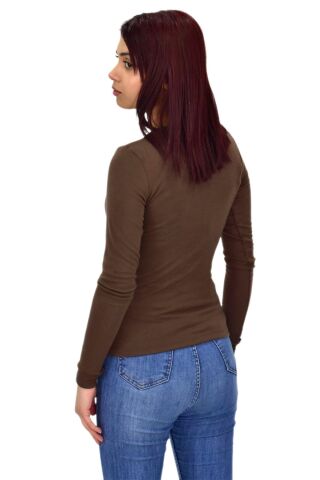 Kadın Düz Renk Vücuda Oturan Uzun Kollu Sweatshirt BGL-ST04209 KAHVE - S