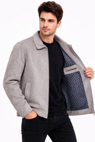 Erkek Siyah Regular Fit Mevsimlik Süet Spor Mont BGL-ST05013 A.GRİ - L
