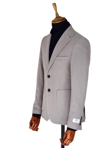 Erkek Tek Spor Ceket Çift Yırtmaçlı Gofre BGL-ST03587 GRİ - 46