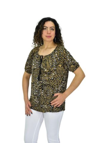 Kadın Kısa Kol Baskılı Bluz BGL-ST04702