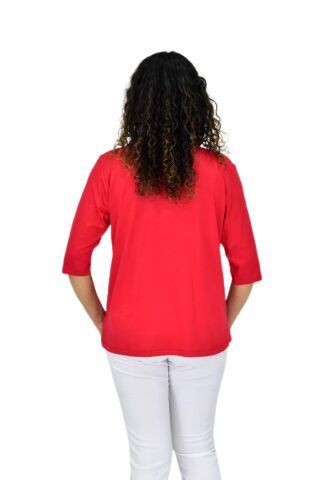 Kadın Kısa Kol Taşlı Bluz BGL-ST04711 KIRMIZI - 2XL