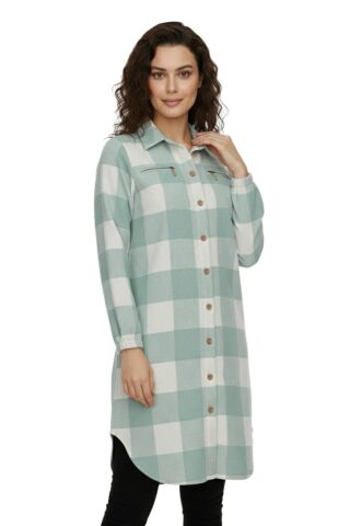Kadın Oduncu Gömlek Tunik BGL-ST02454 MİNT-YEŞİLİ - 44