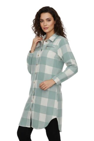 Kadın Oduncu Gömlek Tunik BGL-ST02454 MİNT-YEŞİLİ - 44