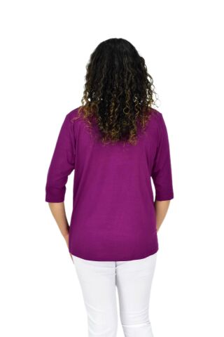 Kadın Kısa Kol Taşlı Bluz BGL-ST04711 MOR - M