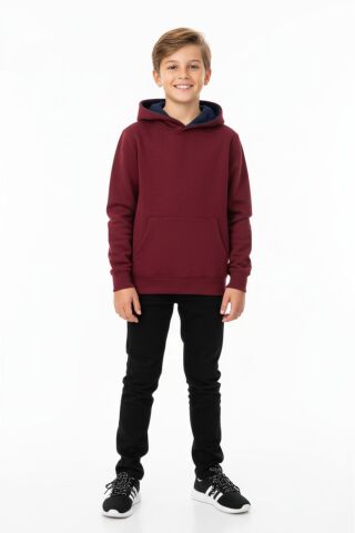 Erkek Çocuk Bordo Kapüşonlu Cepli 3 İplik  Sweatshirt BGL-ST05002 BORDO - 14 YAŞ