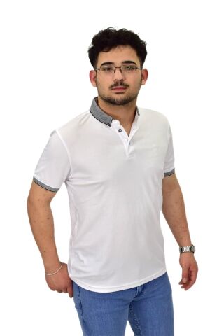 Erkek Büyük Beden Polo Yaka Merserize Tişört T3000 BGL-ST04534 BEYAZ - 3XL