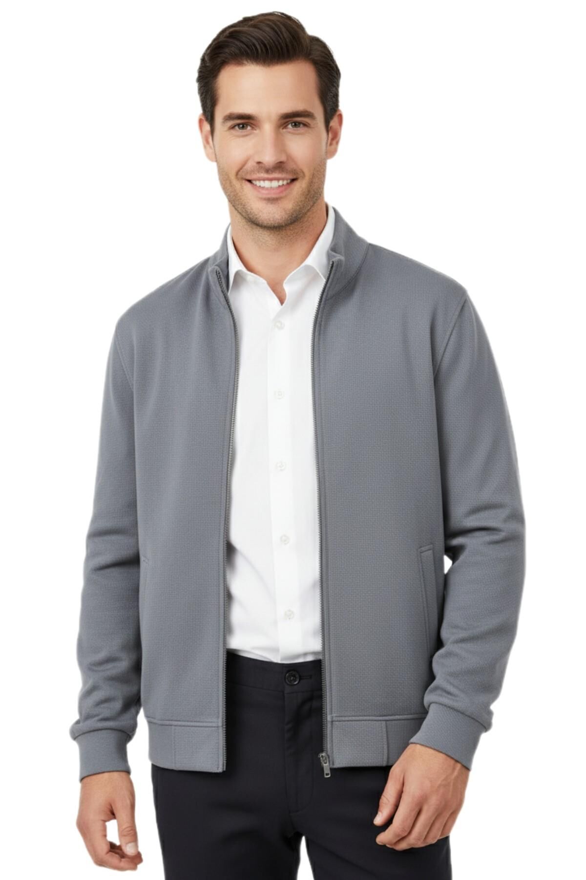 Erkek Spor Hakim Yaka Fermuarlı Hırka Regular Fit BGL-ST04947 GRİ - XL