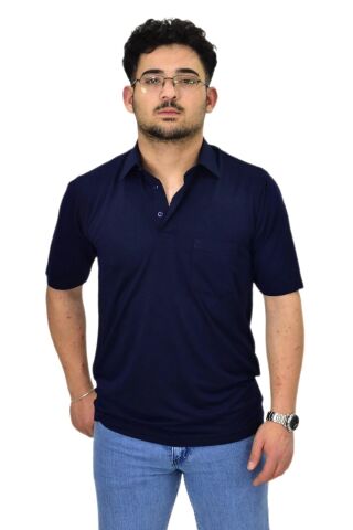 Erkek Gömlek Yaka Tişört T6064 BGL-ST04541 LACİVERT - 2XL