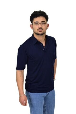 Erkek Gömlek Yaka Tişört T6064 BGL-ST04541 LACİVERT - 2XL