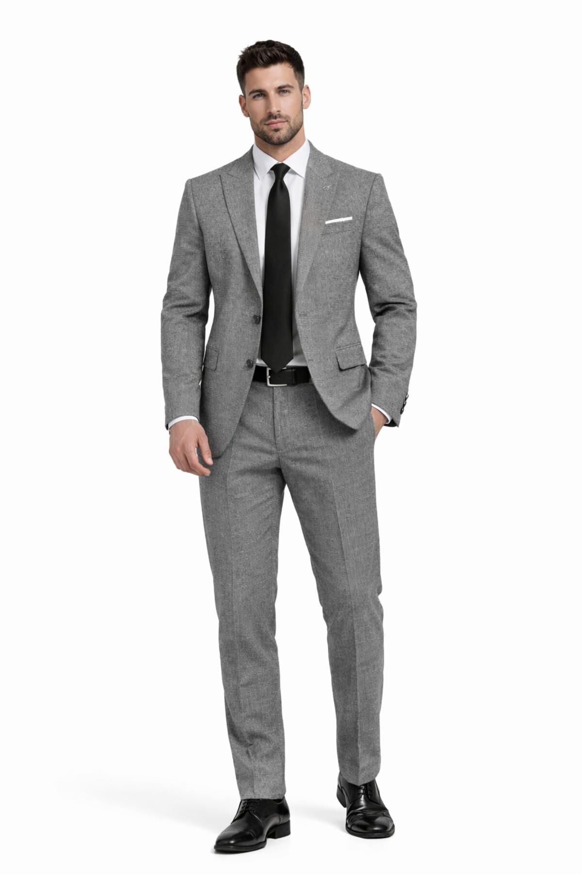 Erkek Silim Fit Yelekli Çift Yırtmaçlı Takım Elbise BGL-ST05329
