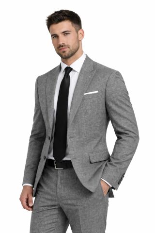Erkek Silim Fit Yelekli Çift Yırtmaçlı Takım Elbise BGL-ST05329 BEJ - 56