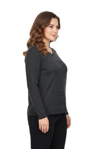 Kadın Yumoş Taşlı V Yaka Bluz BGL-ST05144 ANTRASİT - XL