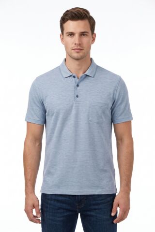 Erkek Büyük Beden Polo Yaka Pamuklu Cepli Tişört 5113 BGL-ST05539 MAVİ - 3XL