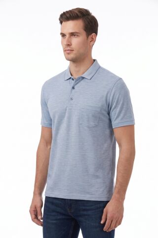 Erkek Büyük Beden Polo Yaka Pamuklu Cepli Tişört 5113 BGL-ST05539 MAVİ - 3XL