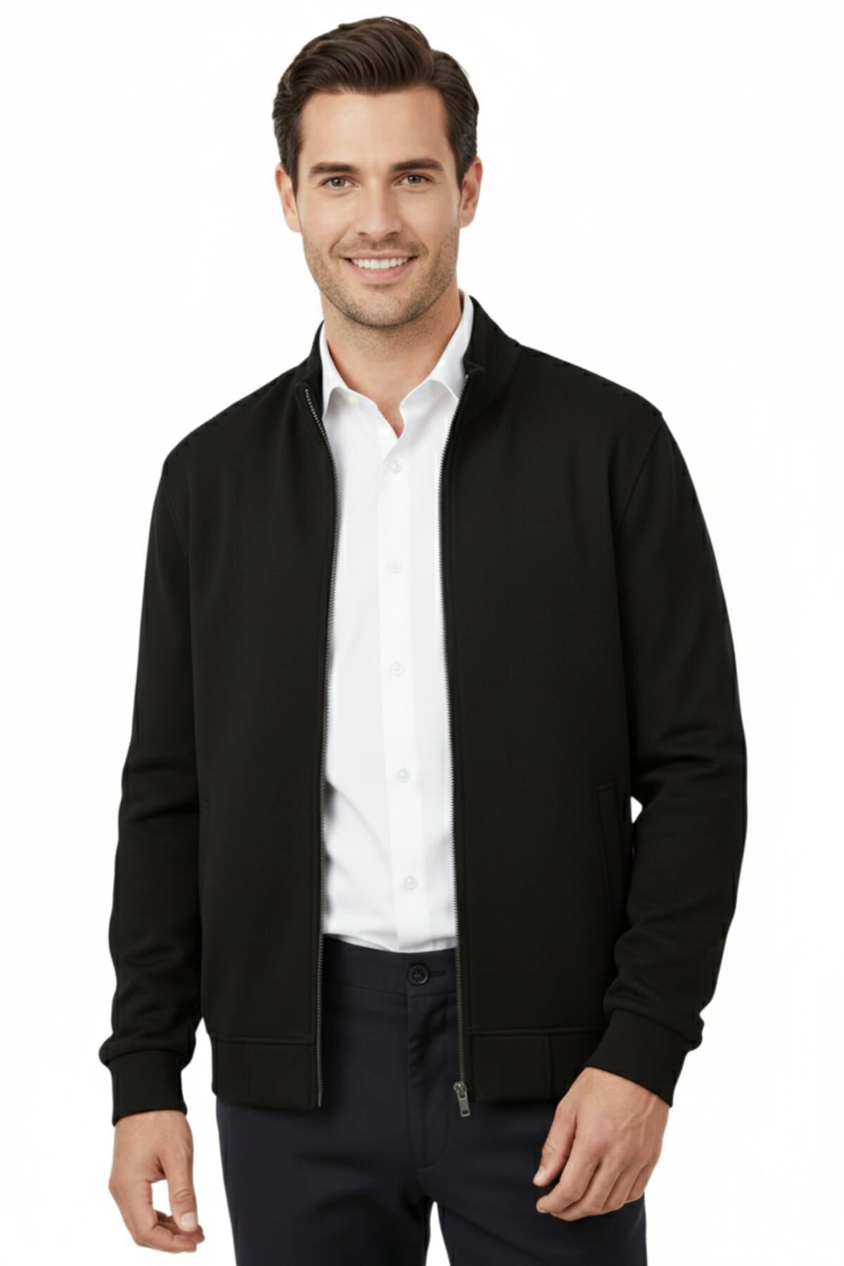 Erkek Spor Hakim Yaka Fermuarlı Hırka Regular Fit BGL-ST04947 SİYAH - 2XL